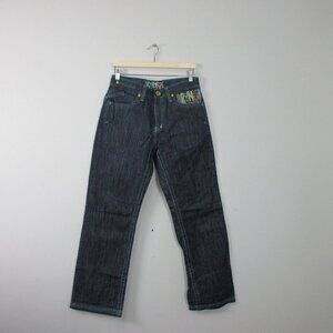 Drunk Munky Denim Jeans Men 32 Black Embroidered Wide Leg Y2k Baggy Skater 784